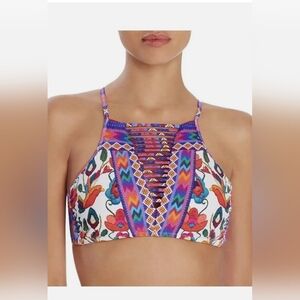NANETTE LEPORE Pink and Blue Geometric Top Bikini
